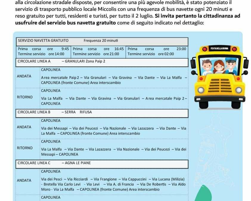 Festa Patronale di Maria Santissima della Bruna, tutti i servizi messi a disposizione dall’Amministrazione per i cittadini e i turisti.